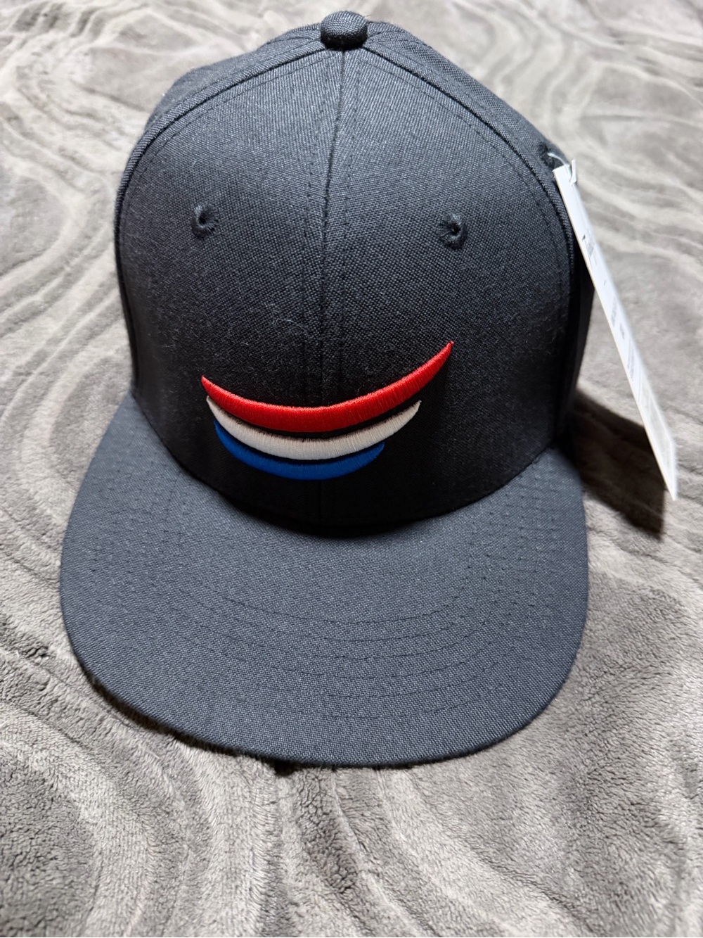 Men's Black Snapback Hat with Red, White & Blue Embroidered Trim